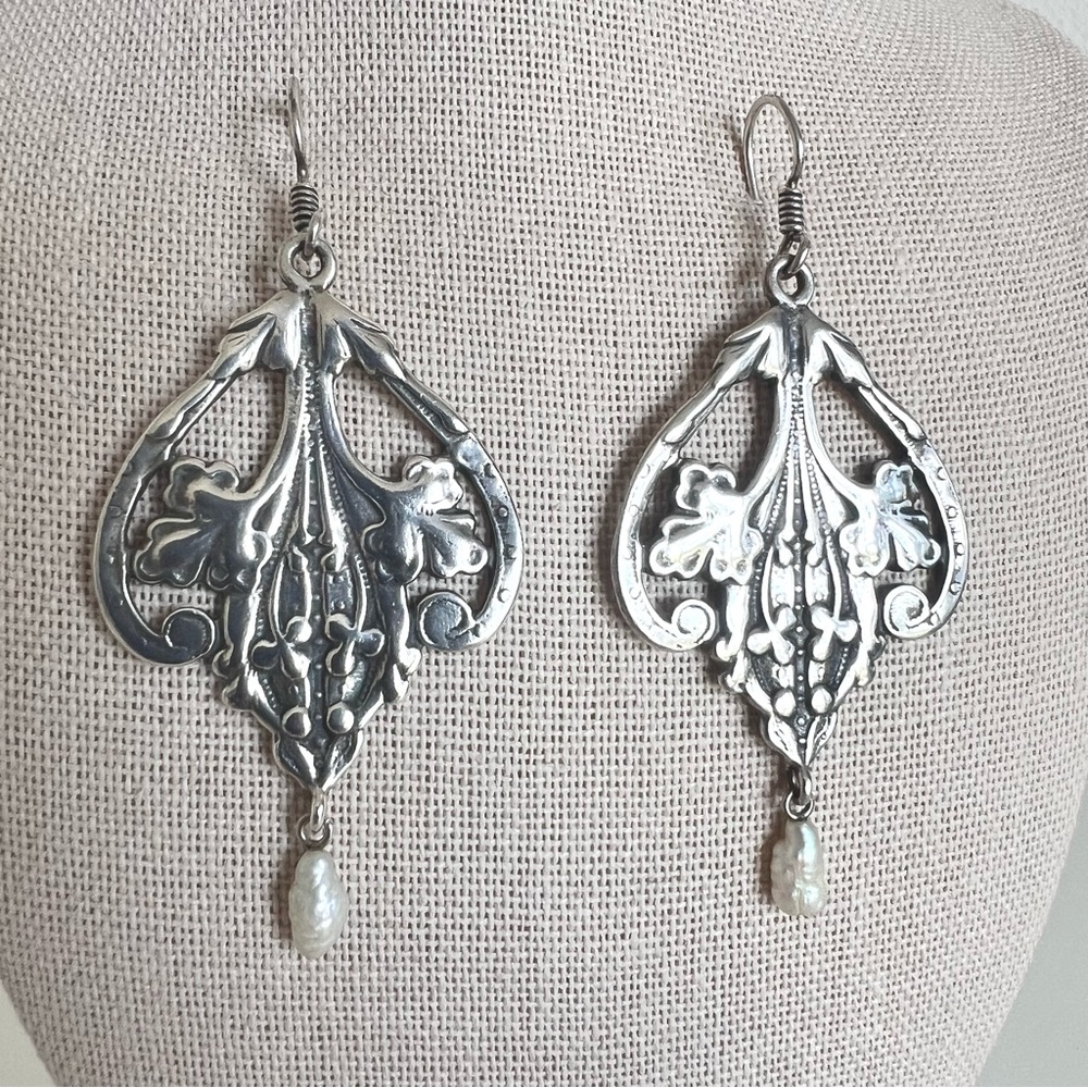 Vintage Steve Stamas Sterling Silver Drop Earrings - Picture 2 of 7